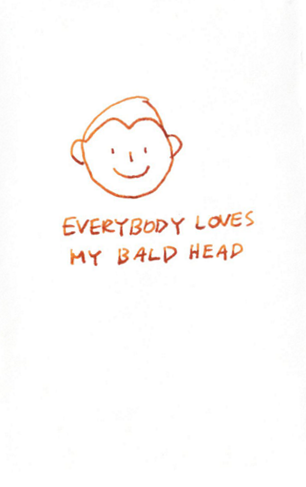self portrait captioned 'everyone loves my bald head.'
